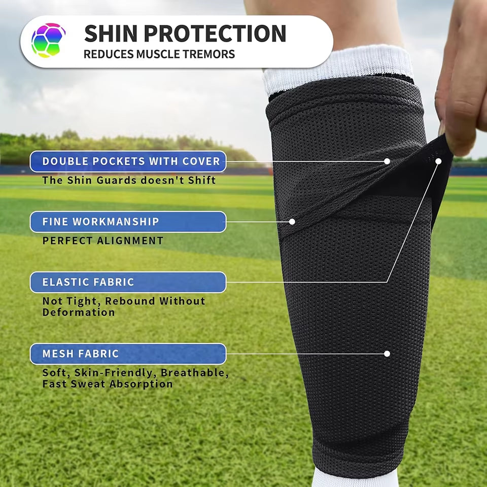 Kids Youth Soccer Shin Guards with Sleeves, Slip in Shinguards Soccer Shin Pads for Boys Girls Child Teens Adults