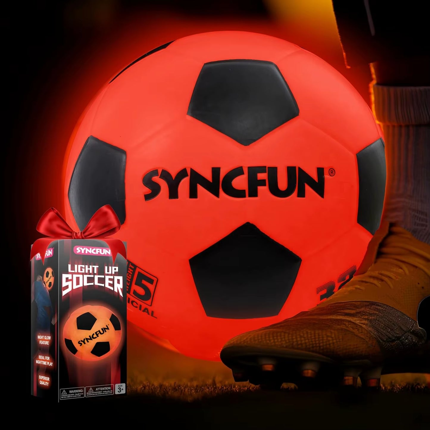 Glow in the Dark Soccer Ball Light up Soccer Night Sports Gear Gifts Games Red Glowing Ball for Teen Boy Toys Gifts