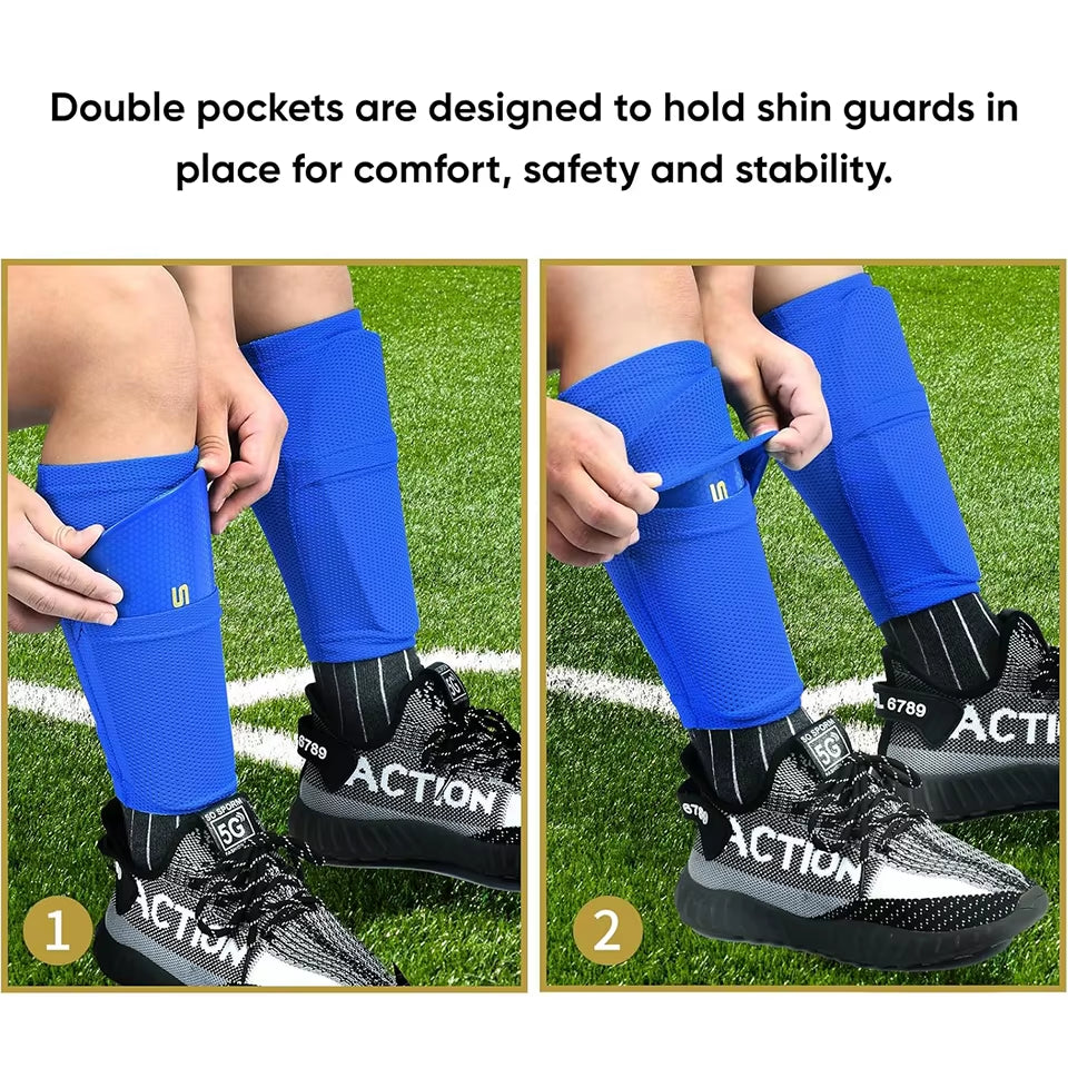 Kids Youth Soccer Shin Guards with Sleeves, Slip in Shinguards Soccer Shin Pads for Boys Girls Child Teens Adults