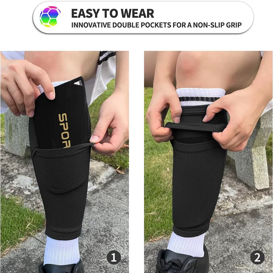 Kids Youth Soccer Shin Guards with Sleeves, Slip in Shinguards Soccer Shin Pads for Boys Girls Child Teens Adults