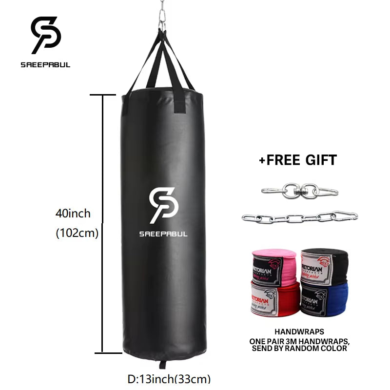 100/120Cm Unfilled Heavy Punching Bag Professional Boxing Sandbag with Hanging Accessorie for MMA Muay Thai Kickboxing Taekwondo