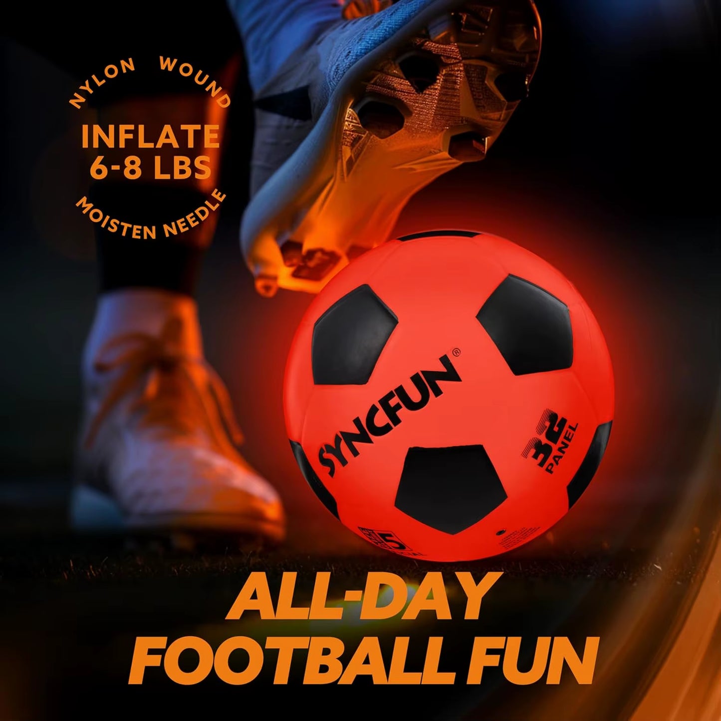 Glow in the Dark Soccer Ball Light up Soccer Night Sports Gear Gifts Games Red Glowing Ball for Teen Boy Toys Gifts