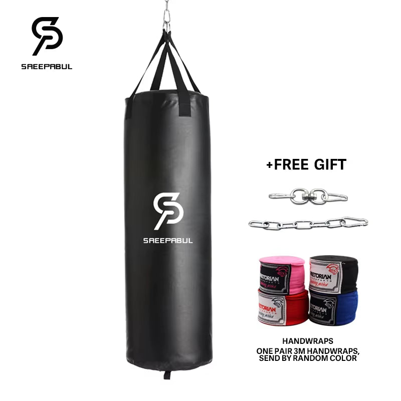 100/120Cm Unfilled Heavy Punching Bag Professional Boxing Sandbag with Hanging Accessorie for MMA Muay Thai Kickboxing Taekwondo