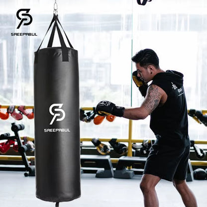 100/120Cm Unfilled Heavy Punching Bag Professional Boxing Sandbag with Hanging Accessorie for MMA Muay Thai Kickboxing Taekwondo